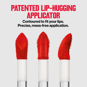 Revlon Icon Era lip swatch on model showing vivid hot pink payoff