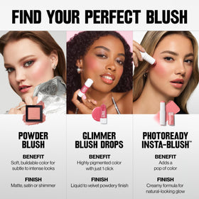 Revlon Insta-Blush Stick applying to cheek illustrating quick, mistake-proof touch-up benefit