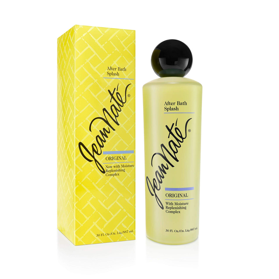 REVLON Jean Nate front bottle view showing citrus splash and moisturizing benefits