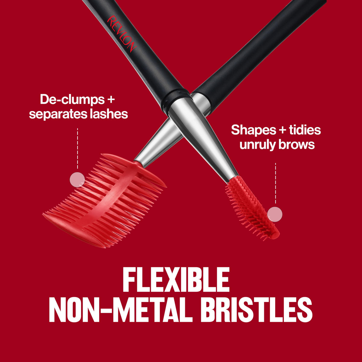 Revlon close-up of lash comb bristles removing clumps for cleaner lashes