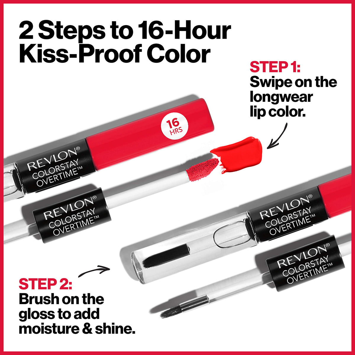 Revlon lipstick applied on model demonstrating long-wear color benefit