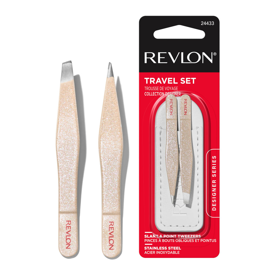 Revlon mini tweezer set front packaging shows compact travel-ready kit