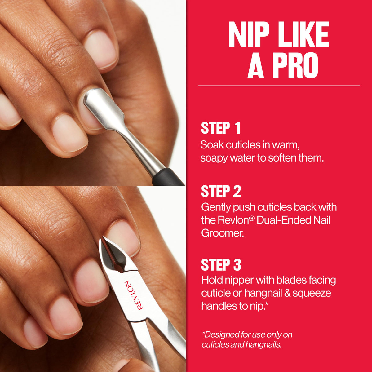 REVLON cutting action demo trimming cuticle for neat, salon-like finish benefit