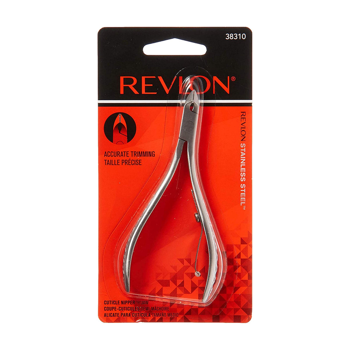 Revlon cuticle nipper beside ruler showing compact size and travel-friendly design