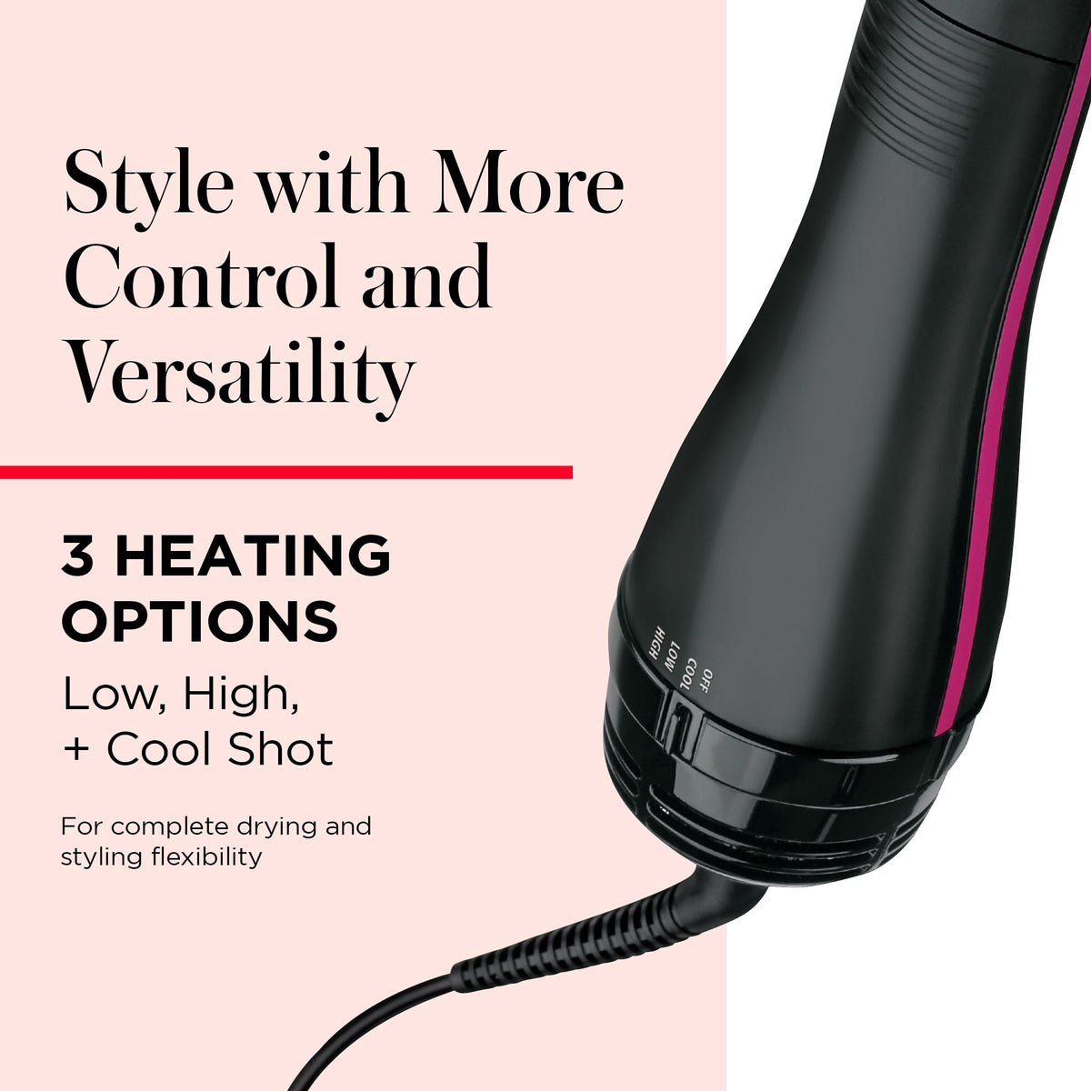 REVLON tourmaline ionic label and barrel texture to boost shine and control