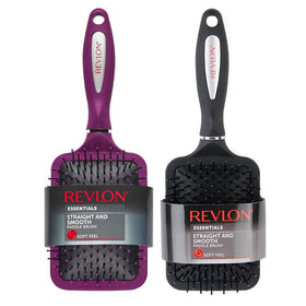 Revlon brush set front packaging showing black and berry brushes with benefits