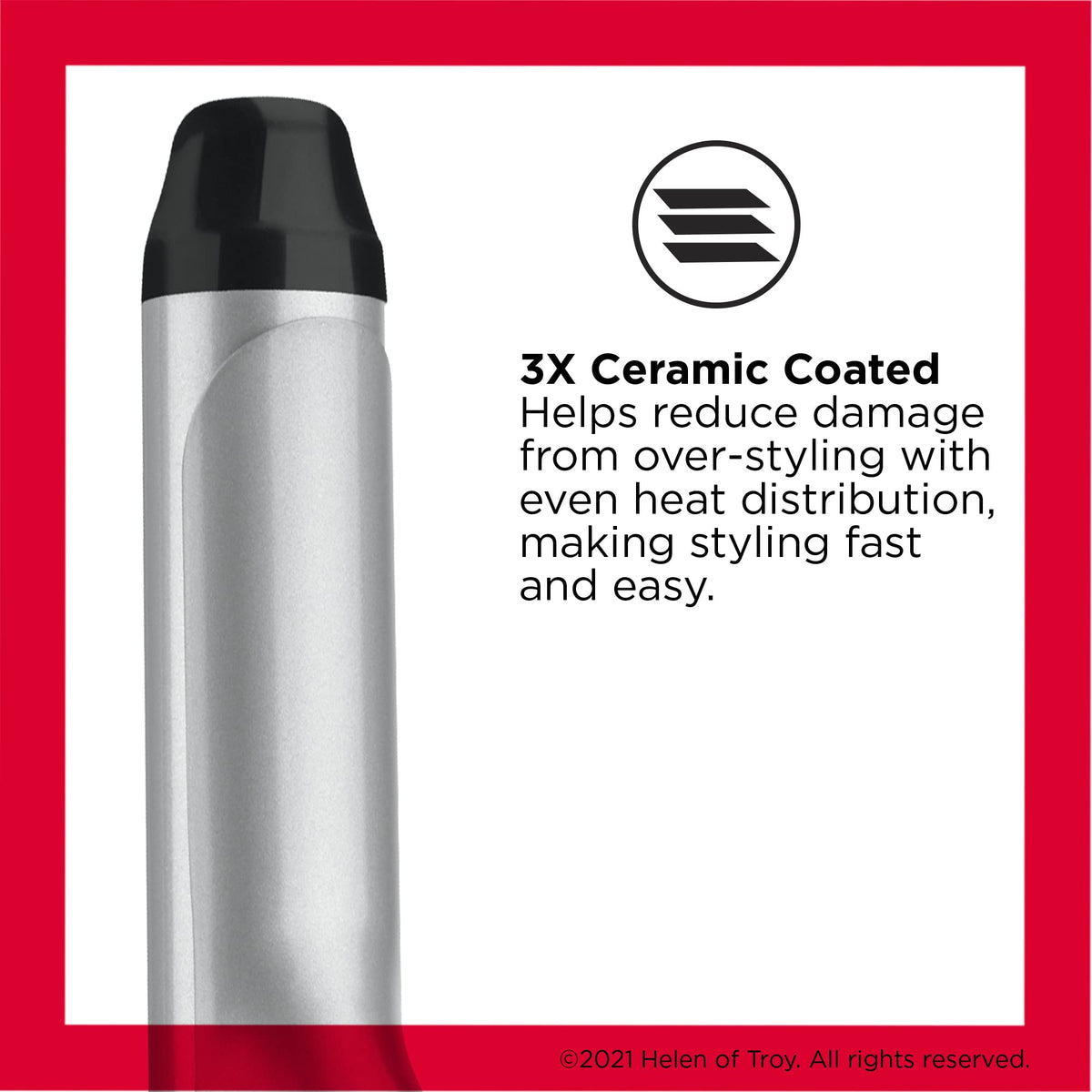 Revlon Perfect Heat triple ceramic barrel close-up delivering even heat and reduced damage