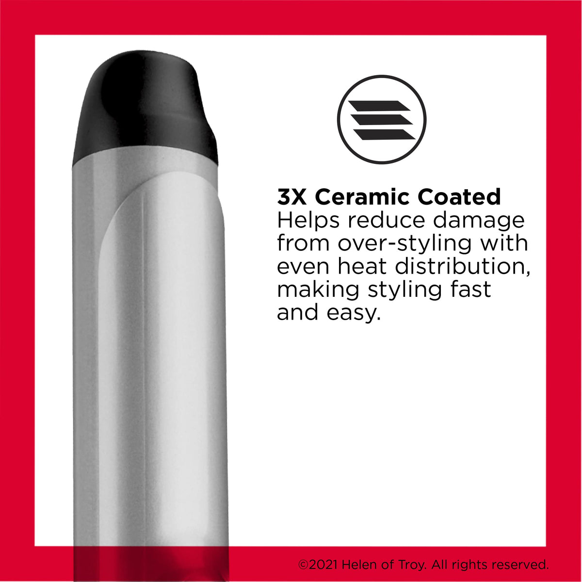 Revlon Perfect Heat triple ceramic barrel close-up showing smooth finish for even heat distribution