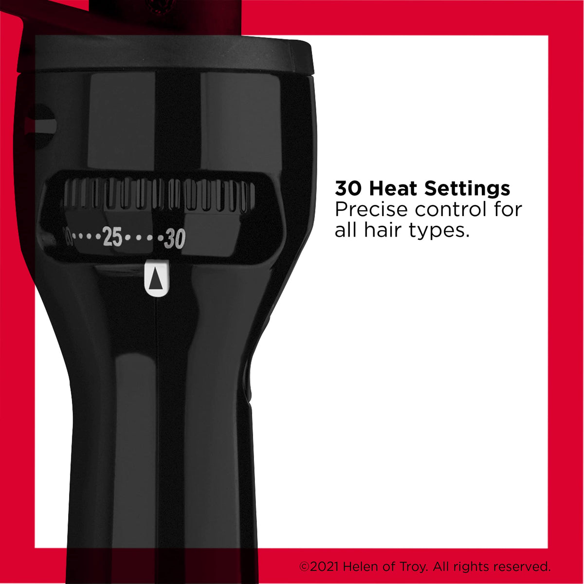 Revlon handle and heat dial highlight improved thumb rest and accidental-change prevention
