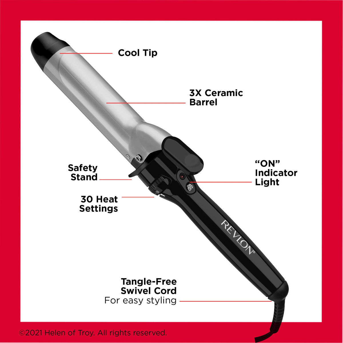 Revlon Perfect Heat curling iron creating loose silky waves on long hair for voluminous finish