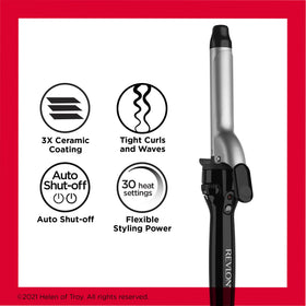 Revlon curling iron creating medium silky curls on shoulder-length hair