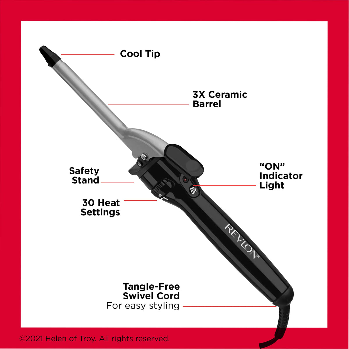 Revlon Perfect Heat styling on model creating silky spiral curls for polished look