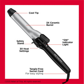 Person using Revlon Perfect Heat curling iron creating loose tousled curls quickly