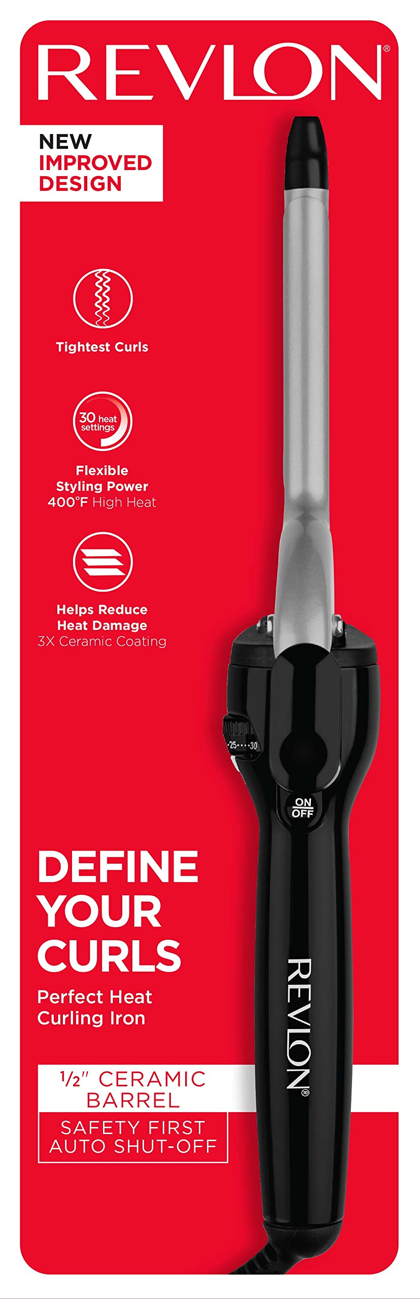 Revlon Perfect Heat heat dial close-up showing resistant control and 400°F max for styling