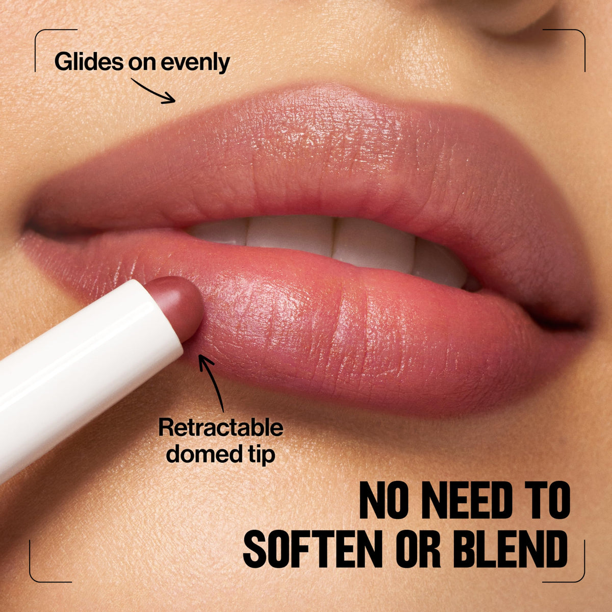 REVLON applied on model lips illustrating natural fuller-looking, camera-ready finish
