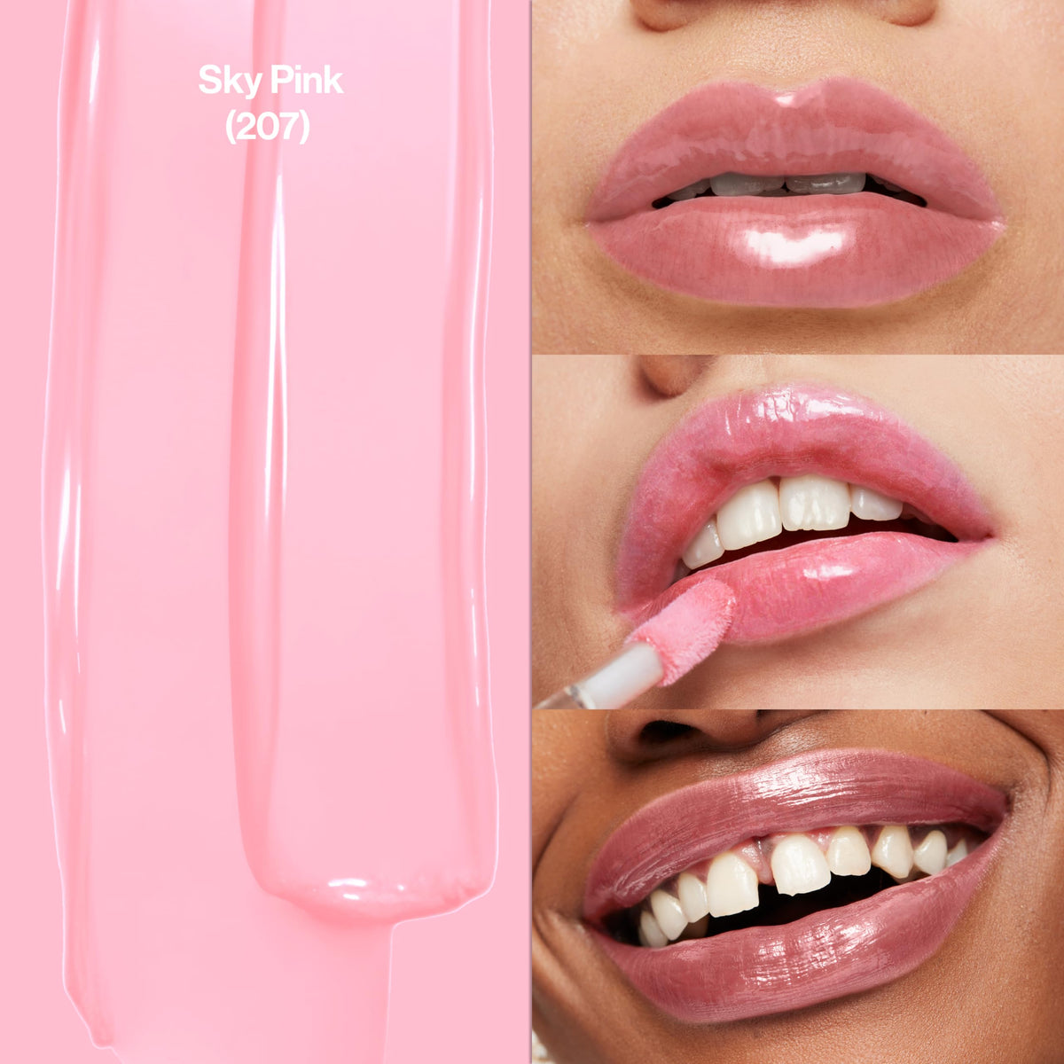 Revlon gloss Pink Sky applicator close-up delivering even coverage benefit