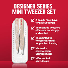 Revlon point-tip tweezer closeup showing ultra-fine tip for accuracy