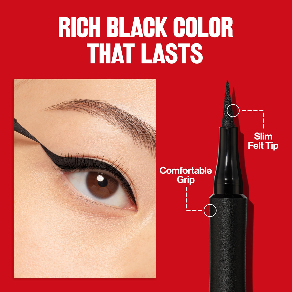 Revlon Sharp Line black ink stroke on skin showing smooth payoff