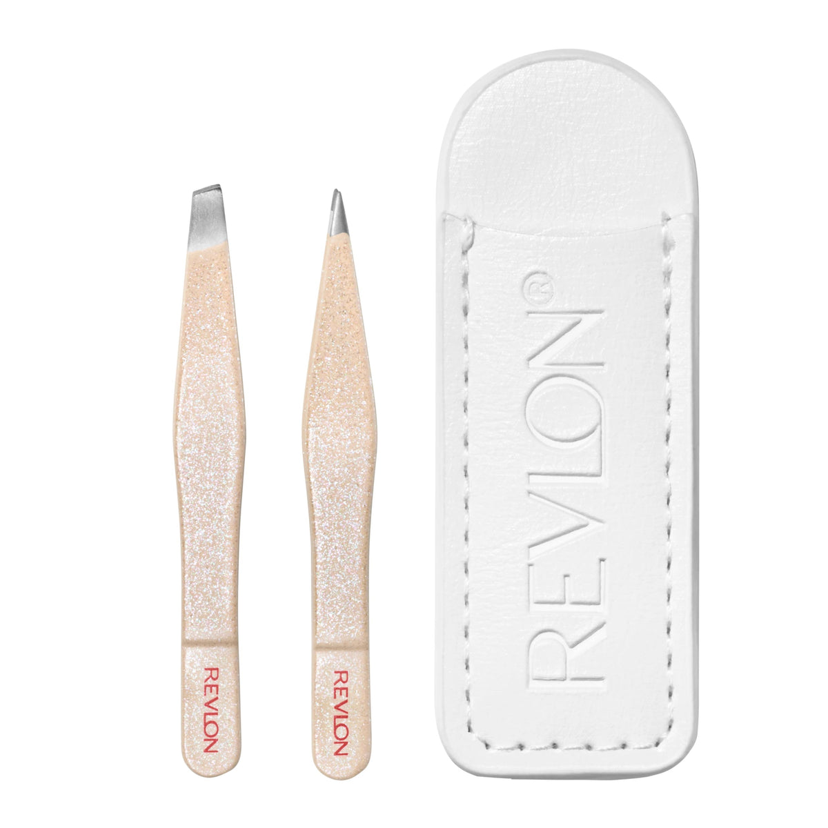 Revlon slant-tip tweezer closeup highlighting precise angled tip benefit