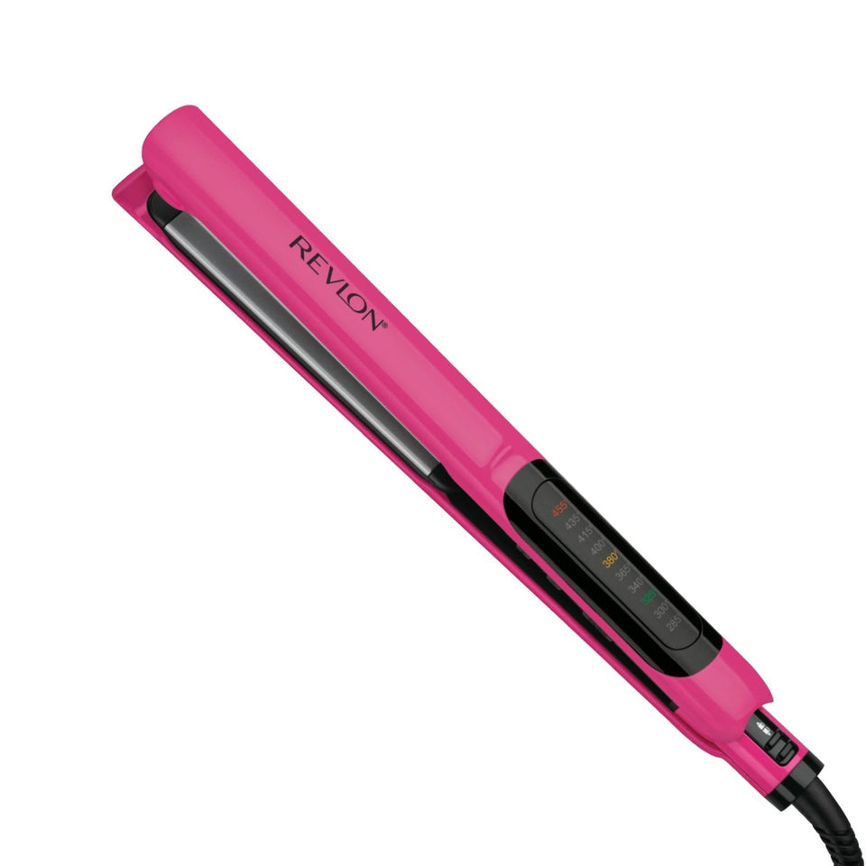 Revlon front view showing iron and packaging, highlights professional styling