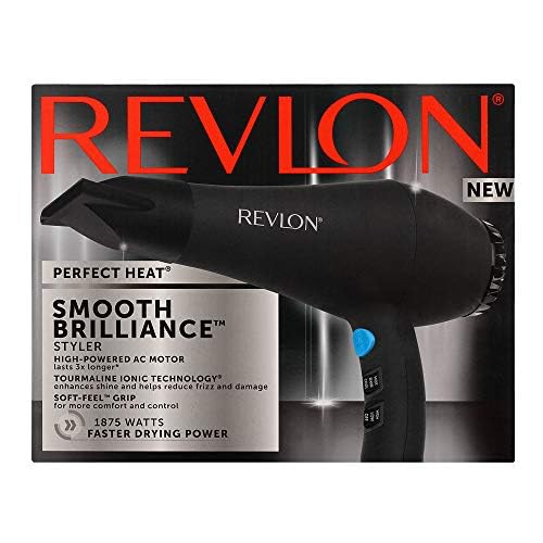 Revlon product label and specs on packaging highlighting motor power and features