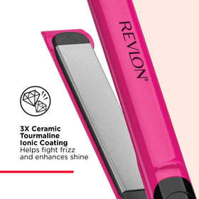 Revlon close-up of ceramic tourmaline plates, shows smooth anti-frizz finish