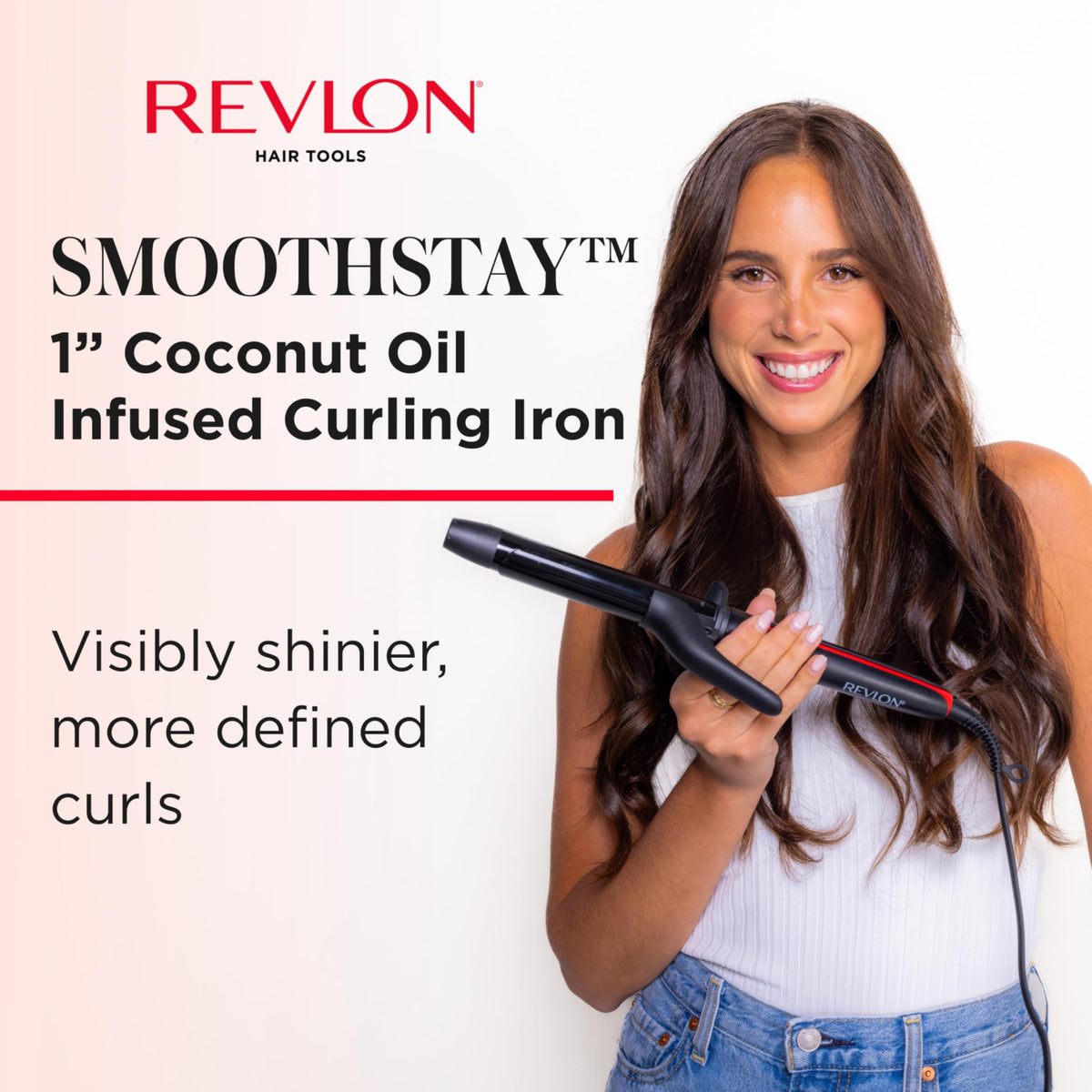 REVLON SmoothStay ceramic barrel close-up highlighting coconut oil infusion