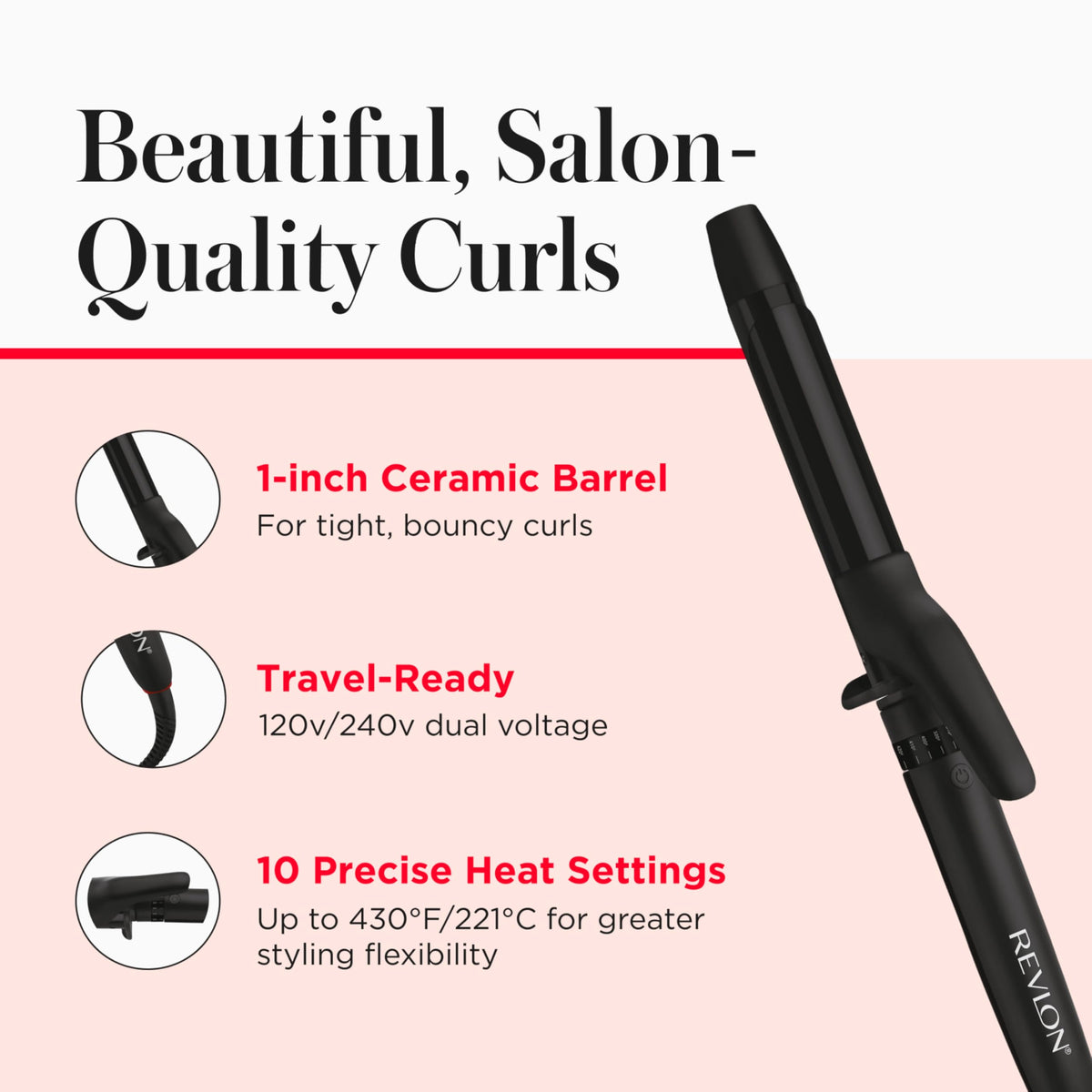 REVLON SmoothStay curling a strand to show tight bouncy curls result