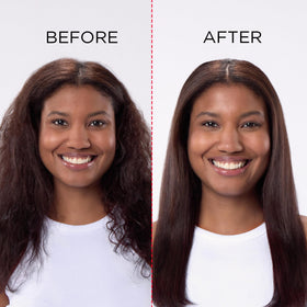 REVLON SmoothStay before and after hair comparison showing improved shine and smoothness