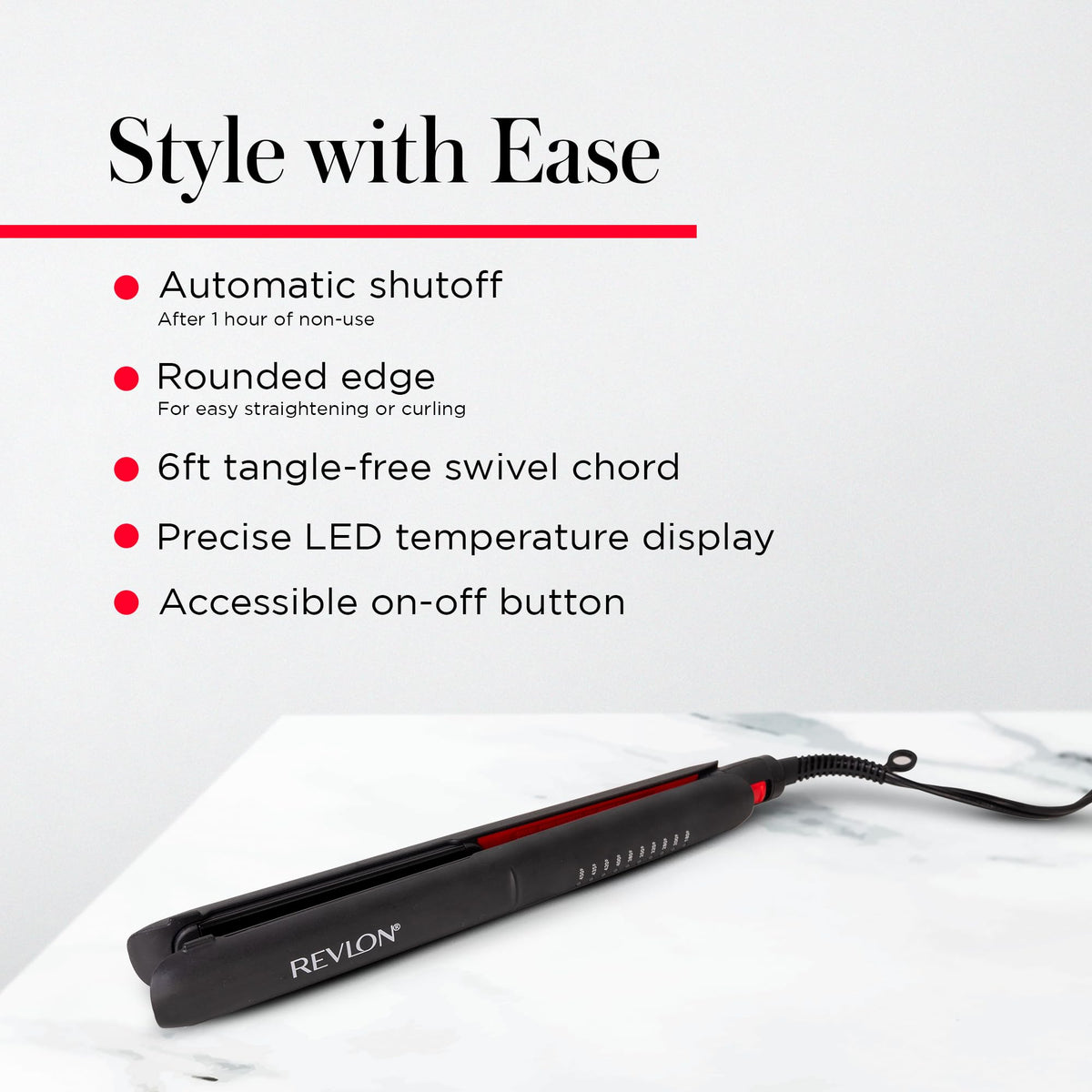 REVLON SmoothStay plate profile showing 1 inch width ideal for versatile styling control