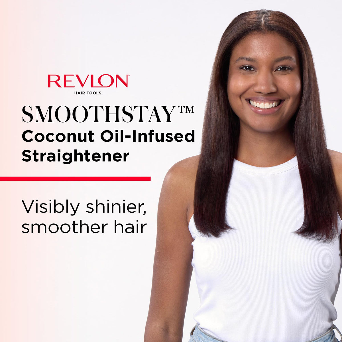 REVLON SmoothStay plate close-up highlighting coconut-oil coated ceramic for smooth glide