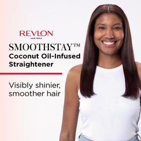REVLON SmoothStay plate close-up highlighting coconut-oil coated ceramic for smooth glide
