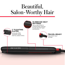 REVLON SmoothStay beside travel bag demonstrating dual-voltage convenience for travel