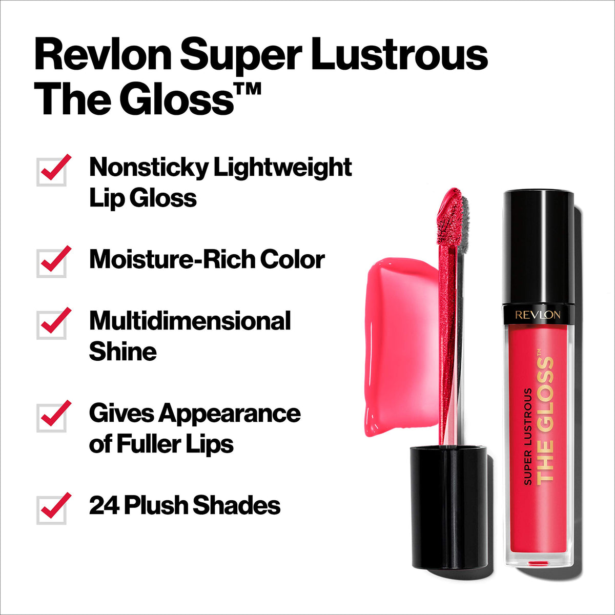 Revlon gloss texture swirled on surface showing hydrating, non-sticky sheen benefit