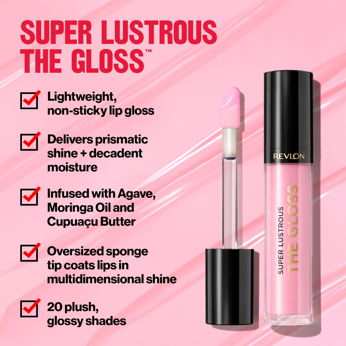 Revlon Super Lustrous texture swirl highlighting creamy, hydrating gloss consistency