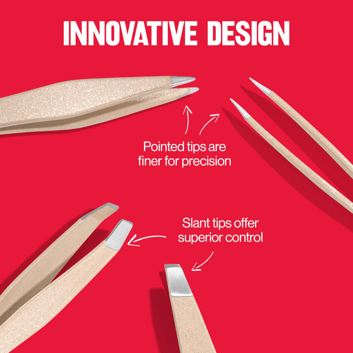 Revlon tweezer held in hand to display compact size and control