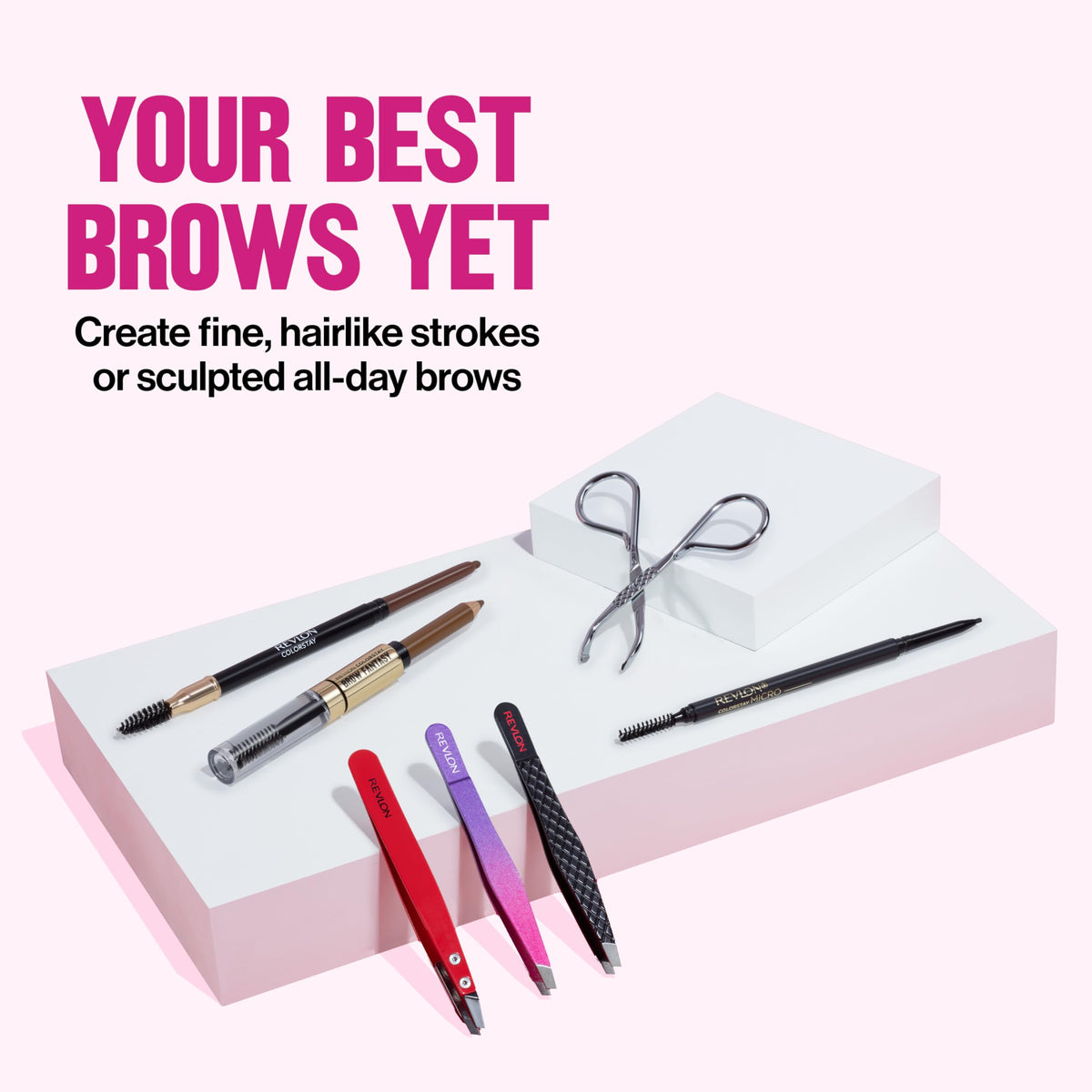 Revlon tweezers on bathroom counter illustrating everyday use and quick touch-up benefit