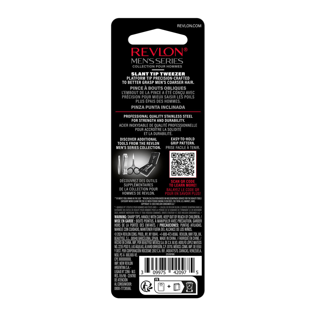 Revlon tweezers stainless steel finish revealing durable rust-resistant construction