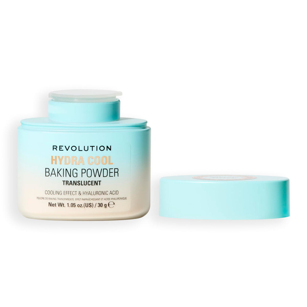 Revolution Beauty London front packaging showing compact jar and label benefit