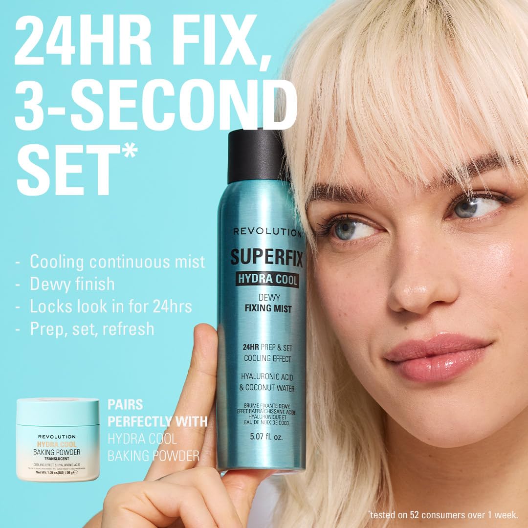 Revolution mist visible on skin for dewy hydration and instant refresh benefit