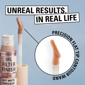 Revolution concealer applied under-eye showing brightening and crease-resistant benefit