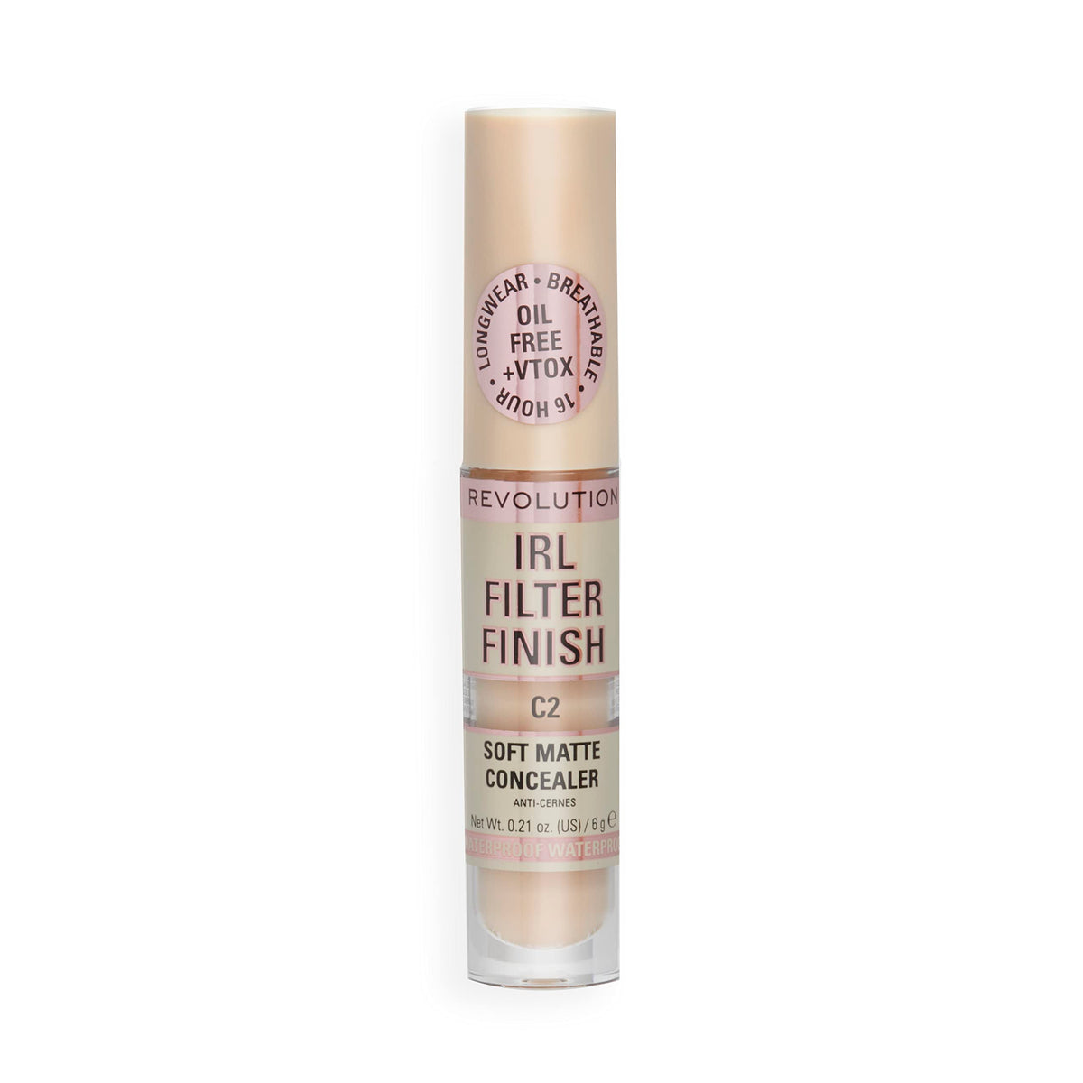 Revolution concealer on a vanity with brush illustrating everyday makeup routine benefit