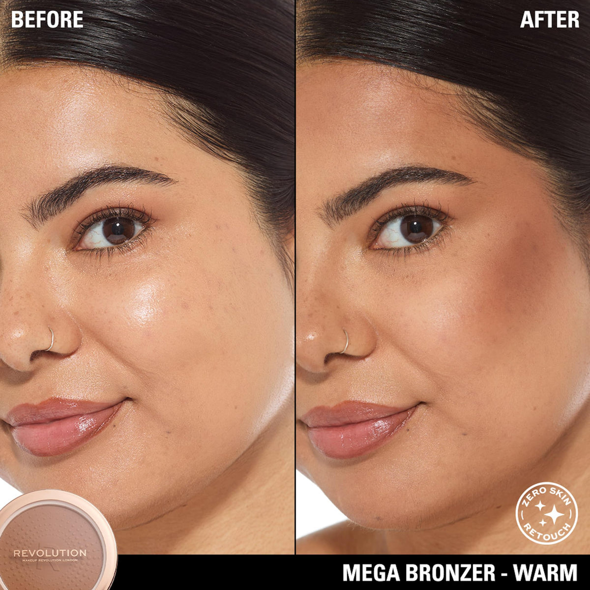 Revolution bronzer being applied with brush to create defined cheek contour