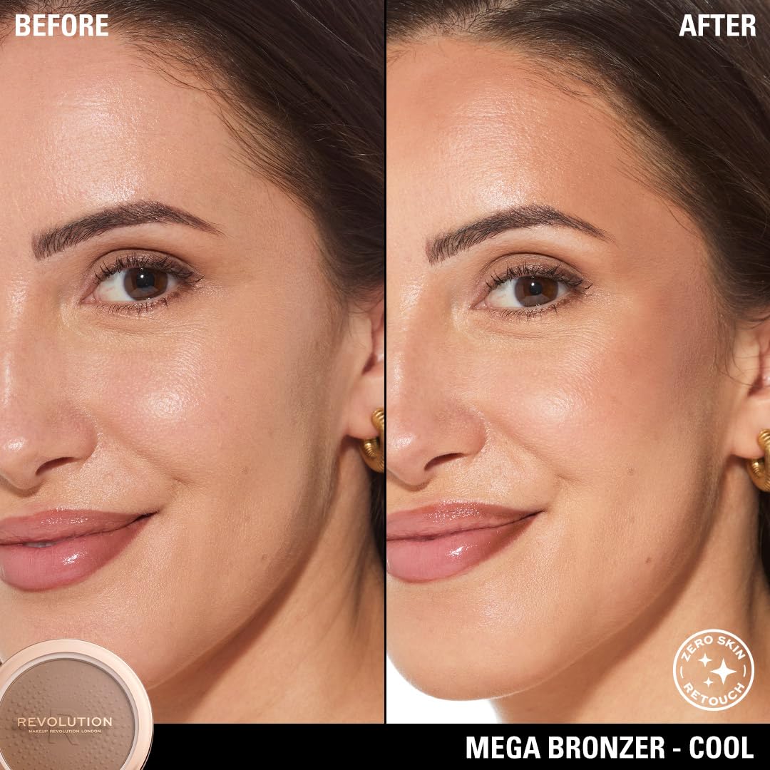 Revolution Mega Bronzer brush swatch demonstrating buildable color benefit