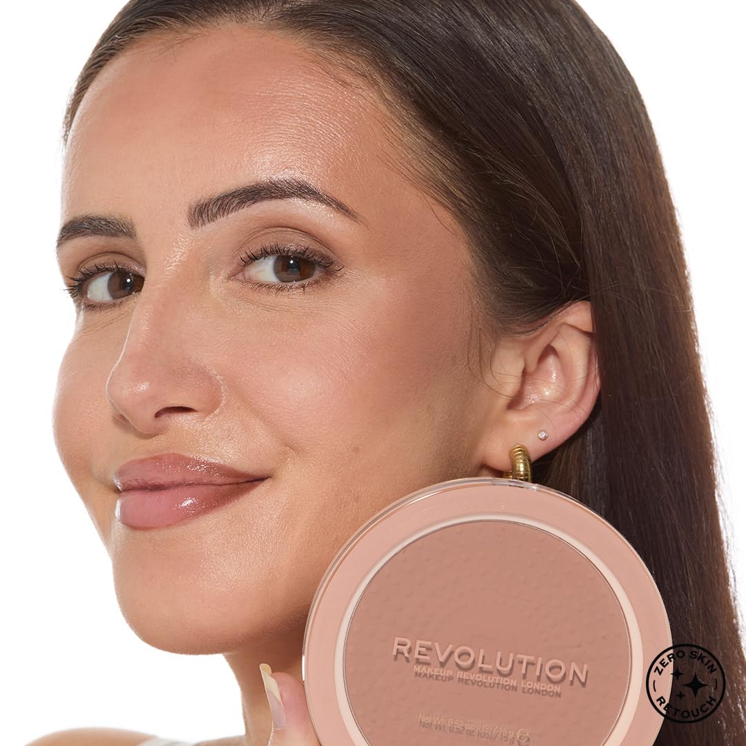 Revolution Mega Bronzer applied on model in daylight showing natural warmth benefit