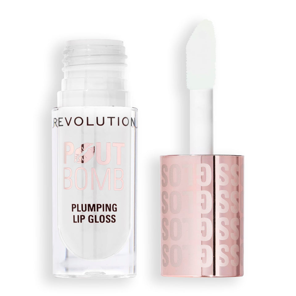 Revolution Pout Bomb front packaging showing Glaze shade and glossy finish