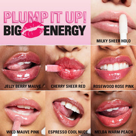 Product label and ingredients of Revolution Pout Bomb highlighting hyaluronic acid