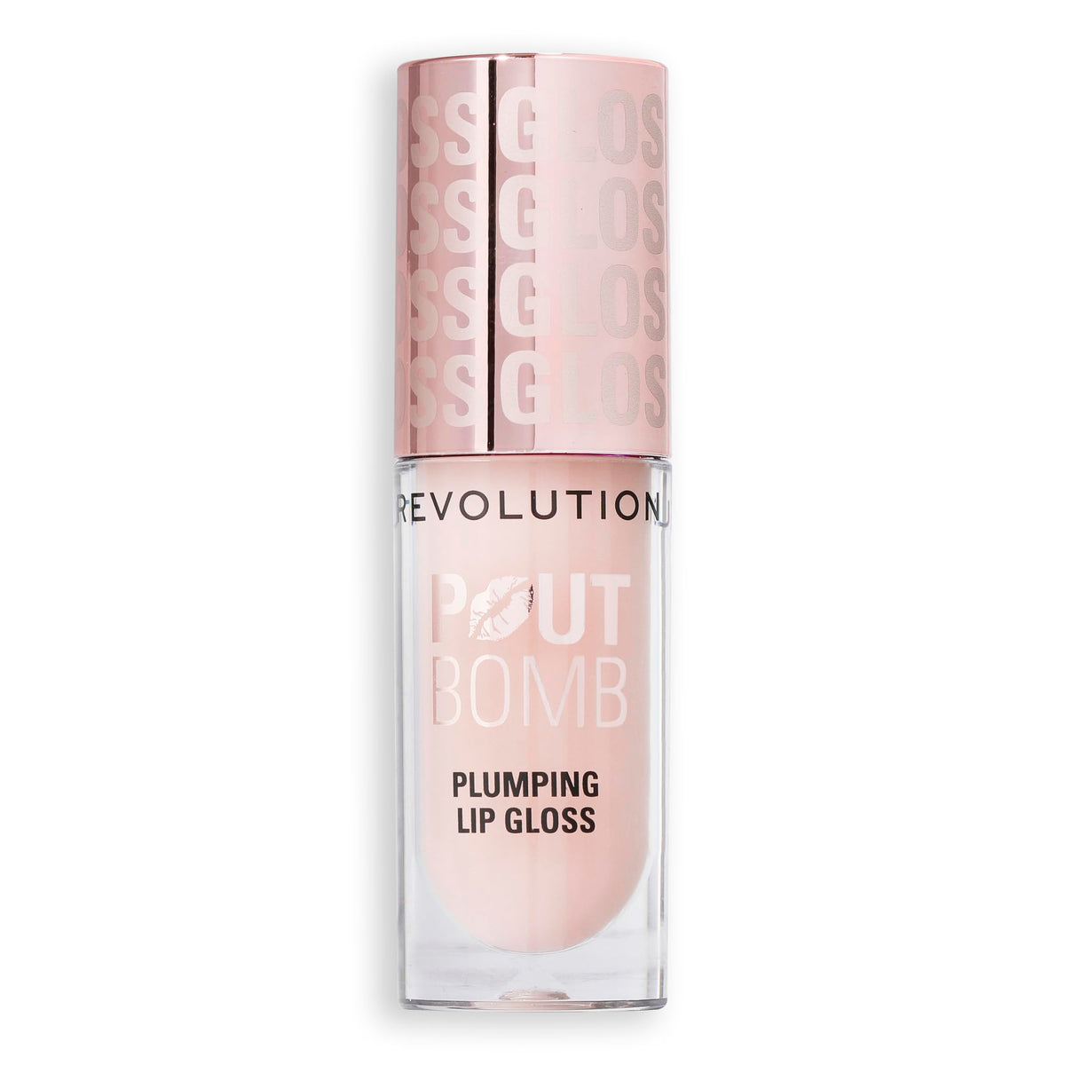 Revolution Pout Bomb flatlay with vanilla pod showing sweet scent and wearable benefit