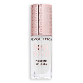 Size comparison of Revolution Pout Bomb next to coin illustrating compact 0.15 fl oz
