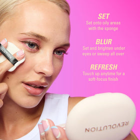 Revolution powder pops applied to T-zone demonstrating shine control benefit